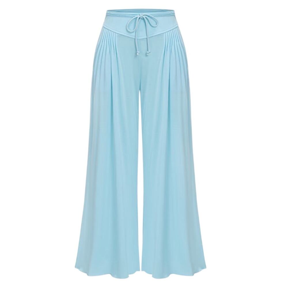 Cupshe Light Blue Pintuck Wide-leg Jersey Pants Medium NWT Boho Casual Vacation - Picture 2 of 13